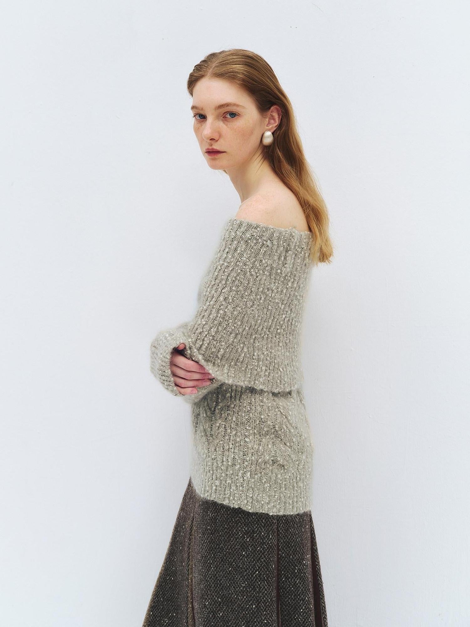 someonesometimes Wool Mohair Blend Oversized Casual Knit Pullover Women Dark Mist Green Sweaters