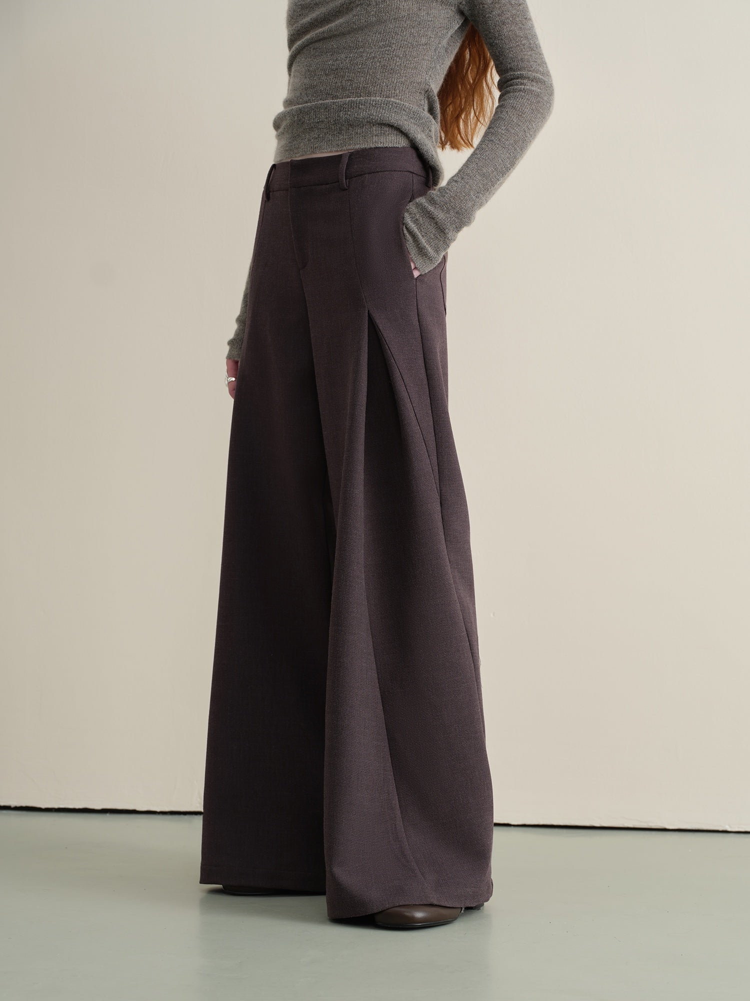 someonesometimes Wrinkle Resistant Minimal Workwear Natural Waist Women Purple Straight Pants